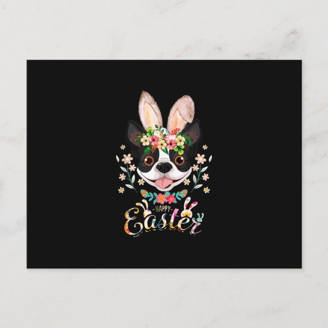 Cartes Pour Fêtes Annuelles Lapin de Pâques heureux Amateurs de Boston Terrier (Devant)