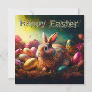 Cartes Pour Fêtes Annuelles Lapin de Pâques heureux avec des œufs de Pâques