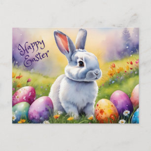 Cartes Pour Fêtes Annuelles Lapin de Pâques heureux dans la prairie