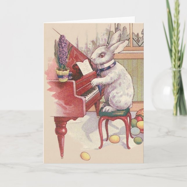 Cartes Pour Fêtes Annuelles Lapin de Pâques Jouer Piano Hyacinth (Devant)