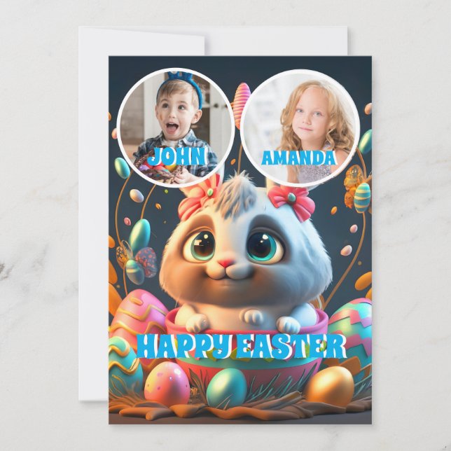 Cartes Pour Fêtes Annuelles Lapin de Pâques lapin Personnalisé Enfants Photo (Devant)