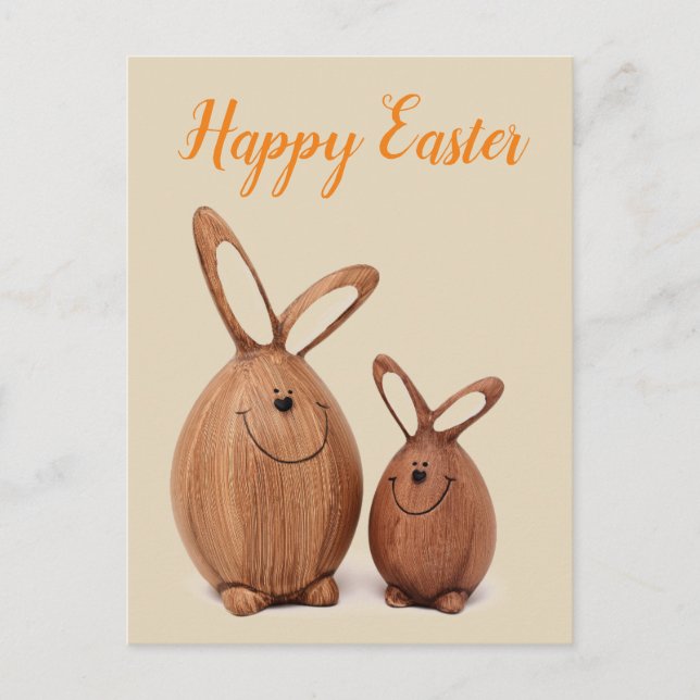 Cartes Pour Fêtes Annuelles Lapin de Pâques mignon en bois (Devant)