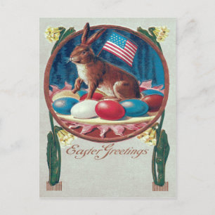 Cartes Pour Fêtes Annuelles Lapin de Pâques Œuf coloré Drapeau Américain