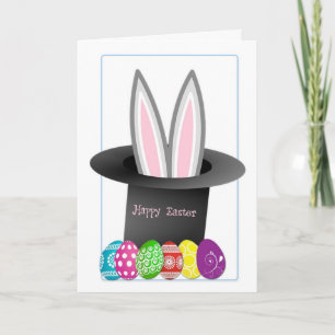 Cartes Pour Fêtes Annuelles Lapin de Pâques, Oeufs et Top Hat Card