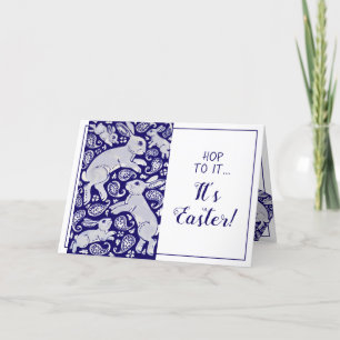 Cartes Pour Fêtes Annuelles Lapin de Pâques Paisley Bleu et blanc lapin unique