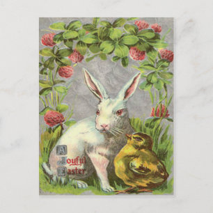 Cartes Pour Fêtes Annuelles Lapin de Pâques Poussin Trèfle à quatre feuilles