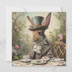 Cartes Pour Fêtes Annuelles Lapin de Pâques victorien vintage buvant du thé
