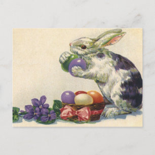 Cartes Pour Fêtes Annuelles Lapin de Pâques victorien vintage, fleurs et oeufs