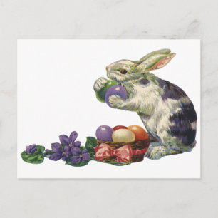 Cartes Pour Fêtes Annuelles Lapin de Pâques victorien vintage, fleurs et oeufs