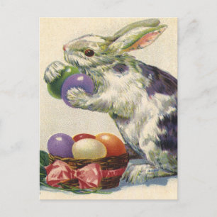 Cartes Pour Fêtes Annuelles Lapin de Pâques vintage avec oeufs de Pâques dans
