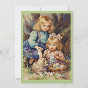 Cartes Pour Fêtes Annuelles Lapin de Pâques Vintage Enfants Vert