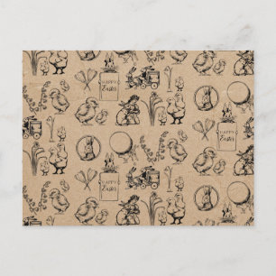 Cartes Pour Fêtes Annuelles Lapin de Pâques vintage et Kraft de poussins Brown