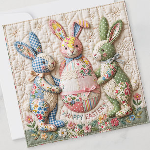 Cartes Pour Fêtes Annuelles Lapin de Pâques vintage imprimé faux patchwork