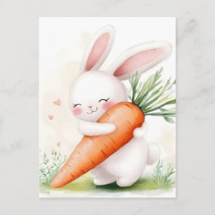 Cartes Pour Fêtes Annuelles Lapin de printemps à l'aquarelle mignon Carotte