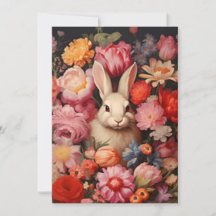 Cartes Pour Fêtes Annuelles Lapin de Printemps Fantaisiste Vintage Fleurs