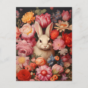 Cartes Pour Fêtes Annuelles Lapin de printemps fantaisiste vintage Fleurs épan