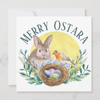 Cartes Pour Fêtes Annuelles Lapin de printemps Ostara joyeux et nid d'oiseau