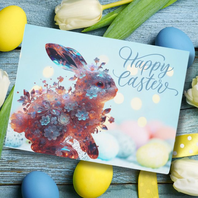 Cartes Pour Fêtes Annuelles Lapin en cristal avec Fleurs Pastel Pâques (Créateur téléchargé)