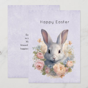 Cartes Pour Fêtes Annuelles Lapin Entouré de Fleurs Pastel Douce Pâques