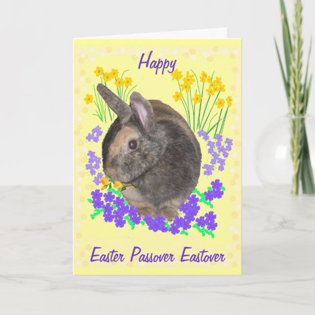 Cartes Pour Fêtes Annuelles Lapin et fleurs mignons Pâques, pâque, Eastover (Devant)
