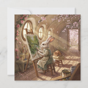 Cartes Pour Fêtes Annuelles Lapin Fantaisiste Artiste Peignant sur Chevalet
