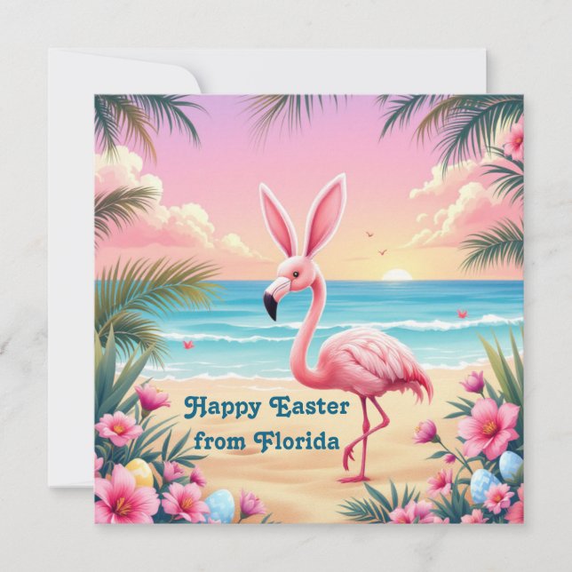 Cartes Pour Fêtes Annuelles Lapin flamant rose pour Pâques (Devant)