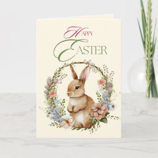 Cartes Pour Fêtes Annuelles Lapin Floral Couronne de Pâques Aquarelle Mignon
