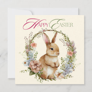 Cartes Pour Fêtes Annuelles Lapin Floral Couronne de Pâques Aquarelle Mignon