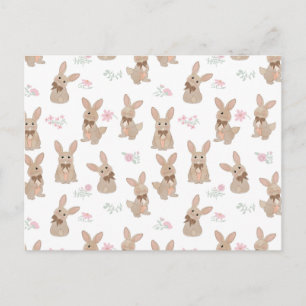 Cartes Pour Fêtes Annuelles Lapin floral de fleurs sauvages Nœud Coquette