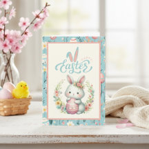 Lapin Floral Doux Avec Oeuf Joyeux Pâques Personna