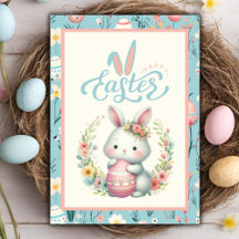 Lapin Floral Doux Avec Oeuf Joyeux Pâques Personna