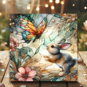 Cartes Pour Fêtes Annuelles Lapin floral en vitrail de Pâques chrétien