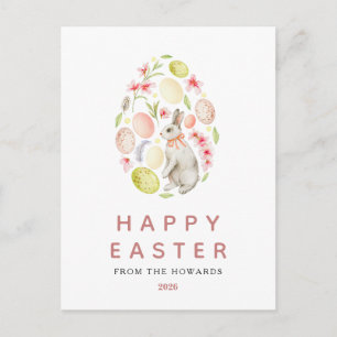 Cartes Pour Fêtes Annuelles Lapin Floral Moderne Élégant Simple Joyeuses Pâq