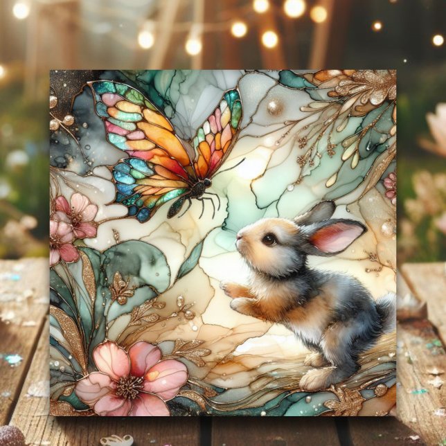 Cartes Pour Fêtes Annuelles Lapin Floral Vitrail Chrétien Pâques (Créateur téléchargé)