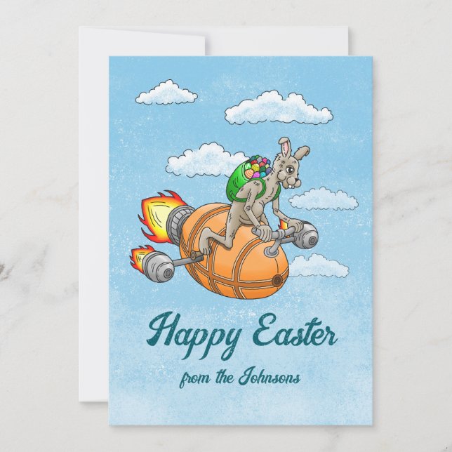 Cartes Pour Fêtes Annuelles Lapin Fusée (Devant)