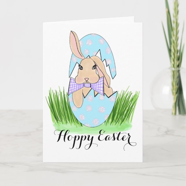 Cartes Pour Fêtes Annuelles Lapin Grincheux à l'Intérieur d'un Œuf Bleu (Devant)