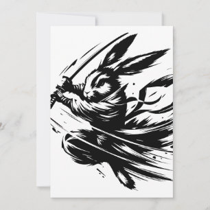 Cartes Pour Fêtes Annuelles Lapin Guerrier Samouraï à l'Encre Noire