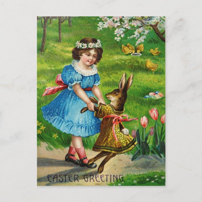 Cartes Pour Fêtes Annuelles Lapin habillé victorien et fille de danse de (Devant)