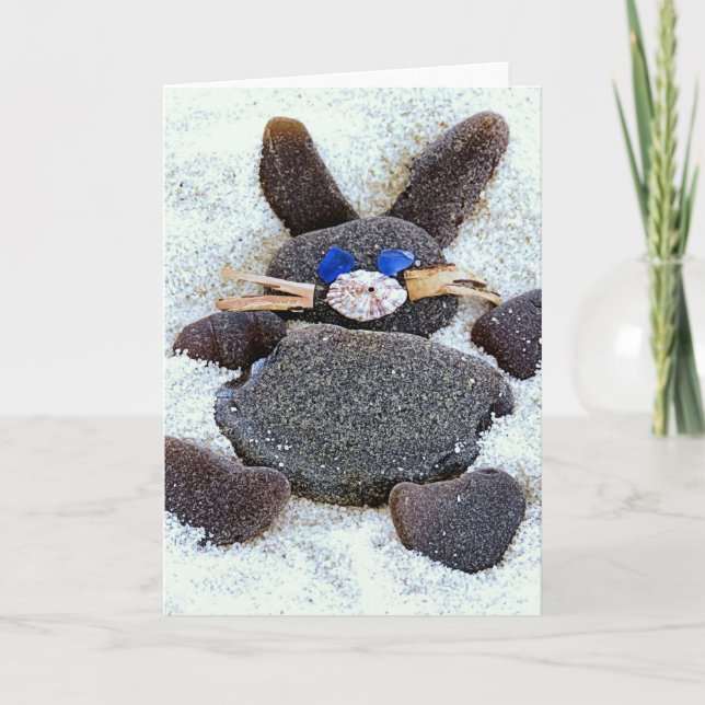 Cartes Pour Fêtes Annuelles Lapin heureux en verre de mer de Pâques (Devant)