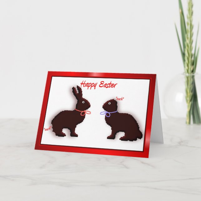 CARTES POUR FÊTES ANNUELLES LAPIN HEUREUX HUMORISTIQUE DRÔLE DE CHOCOLAT DE (Devant)