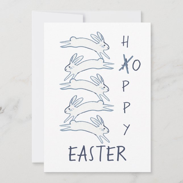 Cartes Pour Fêtes Annuelles Lapin Lapin Bleu Pâques Dessin Simple Mignonne (Devant)