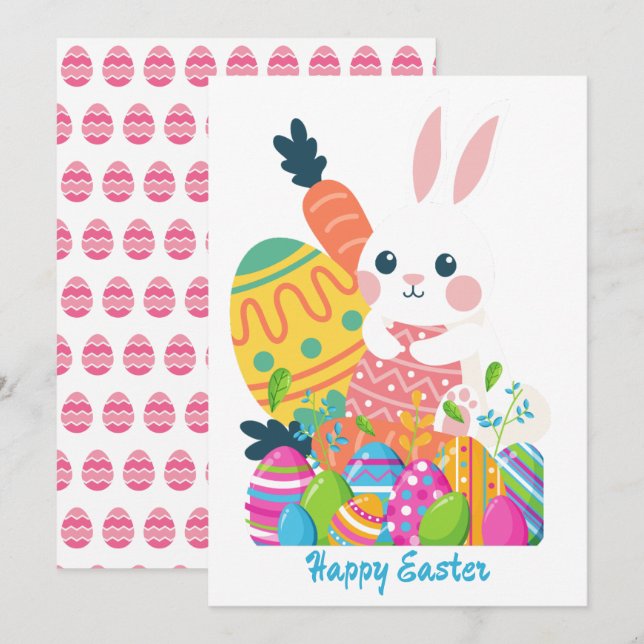 Cartes Pour Fêtes Annuelles Lapin Lapin Joyeux Pâques (Devant / Derrière)