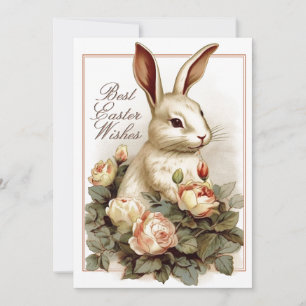 Cartes Pour Fêtes Annuelles Lapin Lapin Rose Fleur Pâques Souhait Vintage