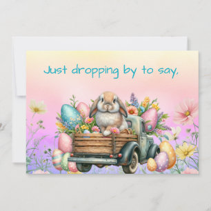 Cartes Pour Fêtes Annuelles Lapin mignon dans un camion rempli de fleurs et d'