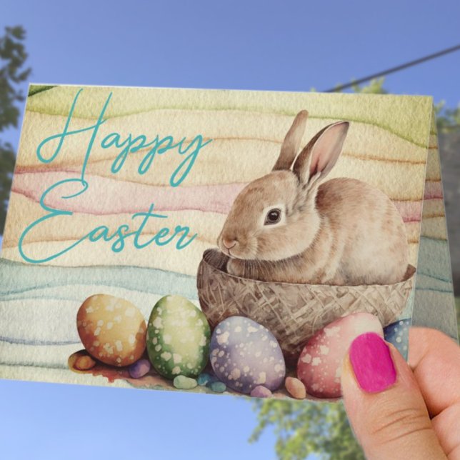 Cartes Pour Fêtes Annuelles Lapin mignon dans un panier personnalisé (Créateur téléchargé)