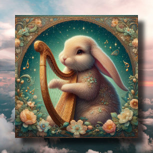 Cartes Pour Fêtes Annuelles Lapin musicien Art Nouveau harpe Pâques 