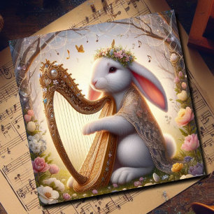 Cartes Pour Fêtes Annuelles Lapin musicien floral de Pâques