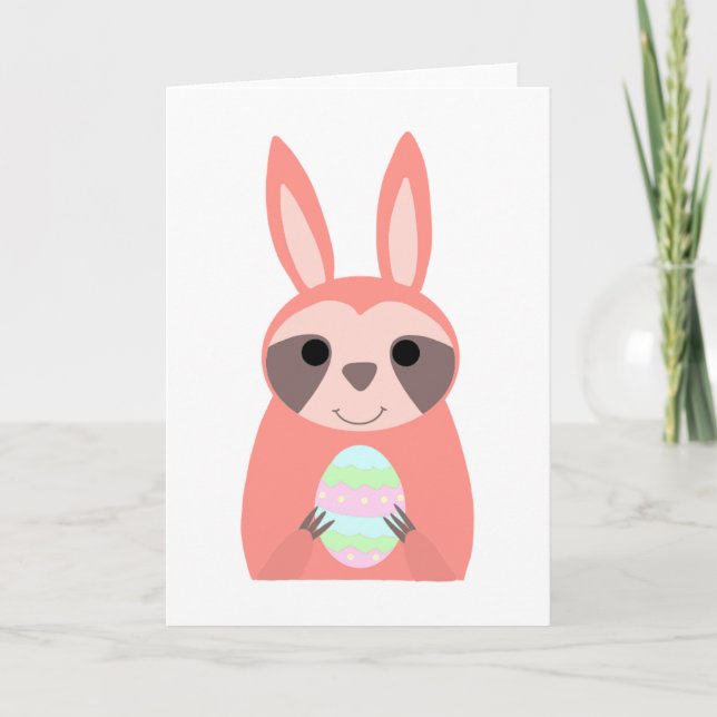 Cartes Pour Fêtes Annuelles Lapin Pâques Rose Sloth (Devant)