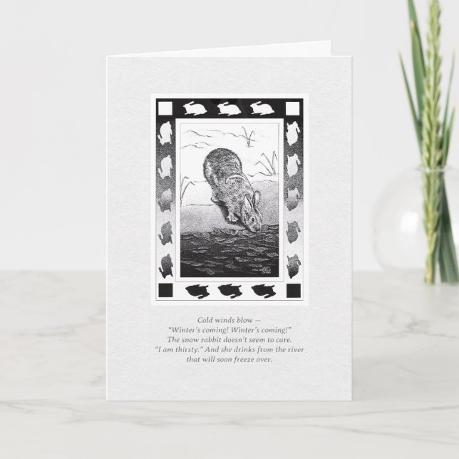 Cartes Pour Fêtes Annuelles Lapin par Eau "L'hiver arrive !" Vacances pliées (Devant)