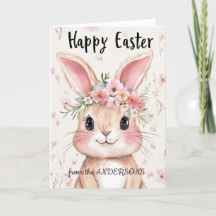 Cartes Pour Fêtes Annuelles lapin rose et floral